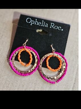 Ophelia Roe Pink and Orange Beaded Hoop Earrings